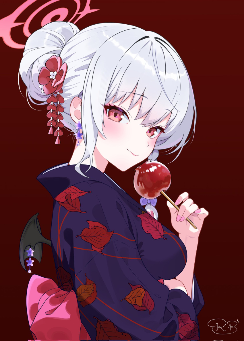 1girl, alternate_costume, alternate_hairstyle, bat_wings, black_wings, blue_archive, bow, braid