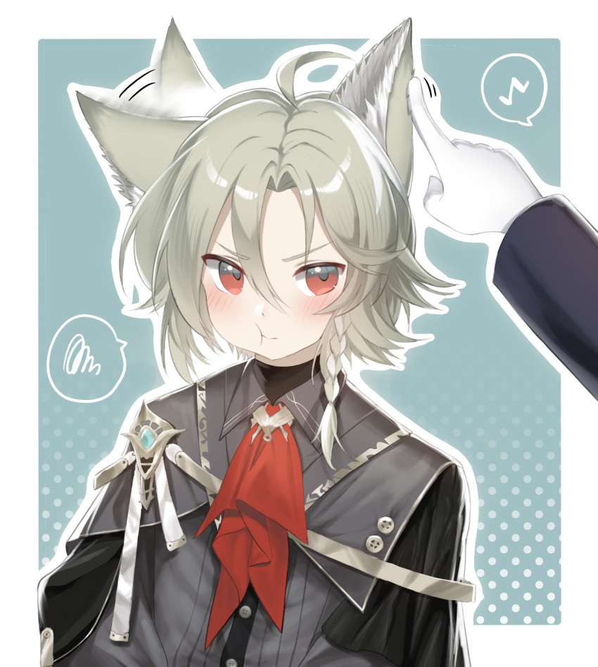 1boy, ahoge, animal_ears, arknights, ascot, bassline_(arknights), belt, bishounen
