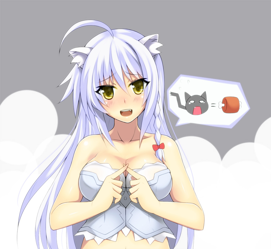 animal_ears, bare_shoulders, blush, boned_meat, bow, braid, breasts, bustier