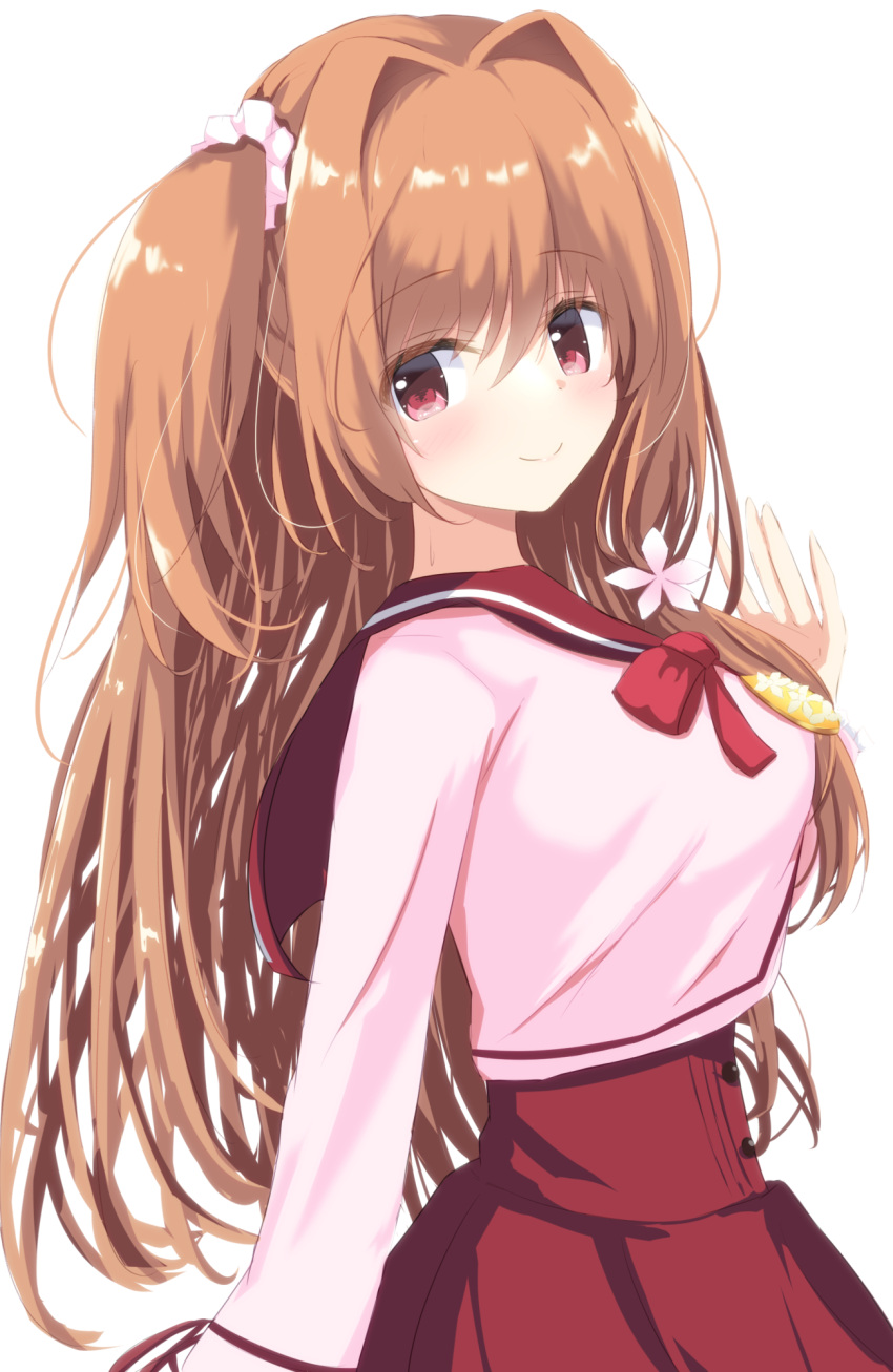 1girl, blush, breasts, brown_hair, candy, chocolate, closed_mouth, commentary_request