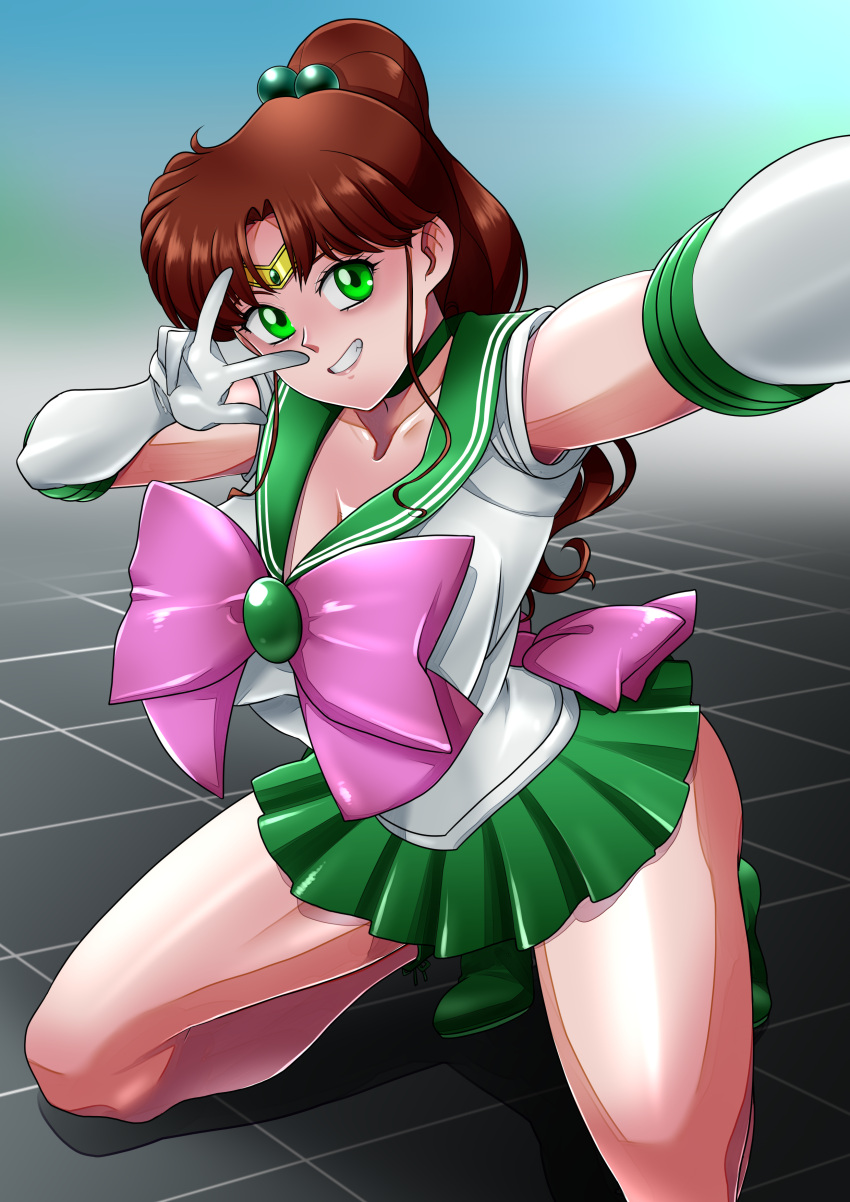 1girl, absurdres, bishoujo_senshi_sailor_moon, boots, bow, bowtie, breasts, brown_hair