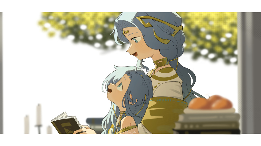 2girls, 37_(reverse:1999), 77_(reverse:1999), :d, absurdres, aged_down, ancient_greek_clothes, bare_shoulders