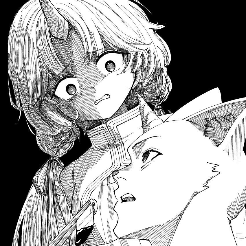1boy, 1girl, absurdres, animal_ears, arnyang_(ayatsuno_yuni), ayatsuno_yuni, cat_ears, chopsticks