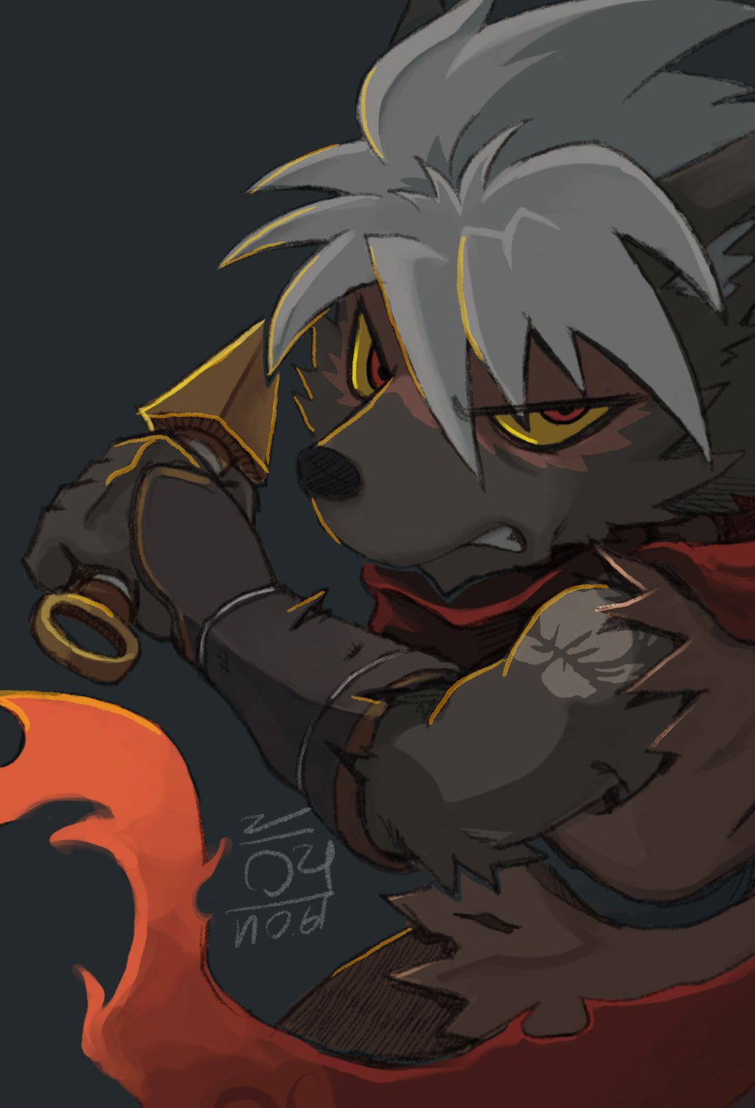 1boy, animal_ears, aun61, colored_sclera, dog_boy, dog_ears, english_commentary, furry
