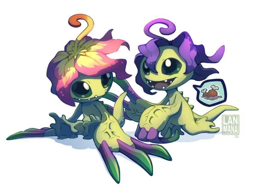 alraumon, artist_name, claws, digimon, digimon_(creature), food, highres, image_in_speech_bubble