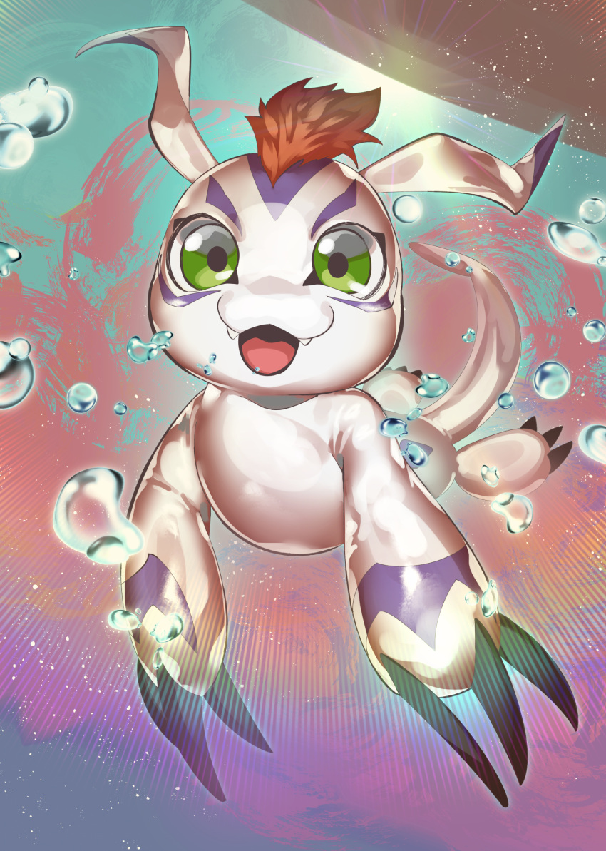 air_bubble, bubble, claws, digimon, digimon_(creature), gomamon, green_eyes, highres