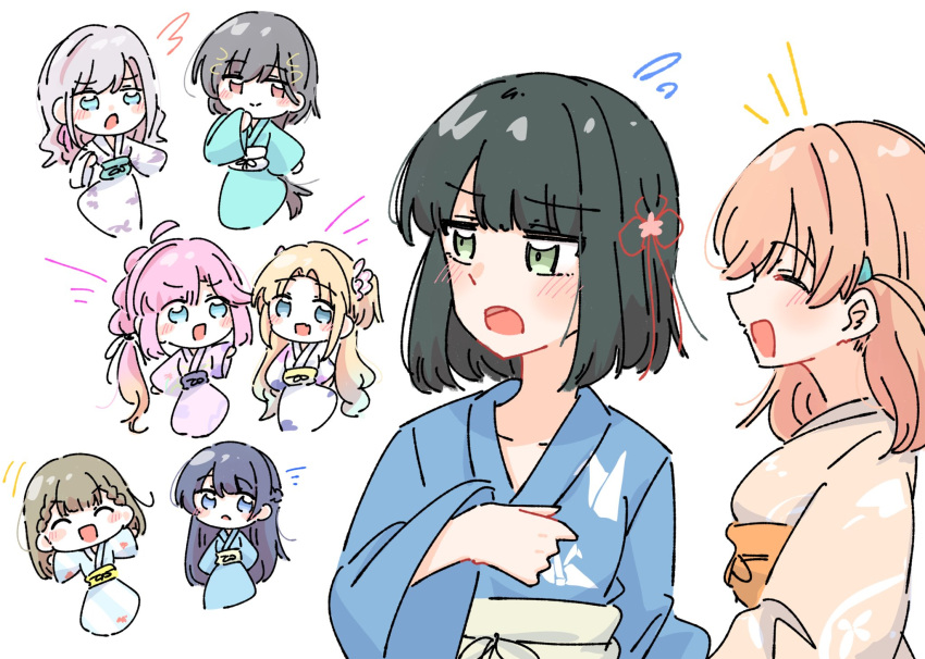 6+girls, :d, ^_^, ahoge, anyoji_hime, anyoji_hime_(hokkoku_hanabi), black_hair, blonde_hair