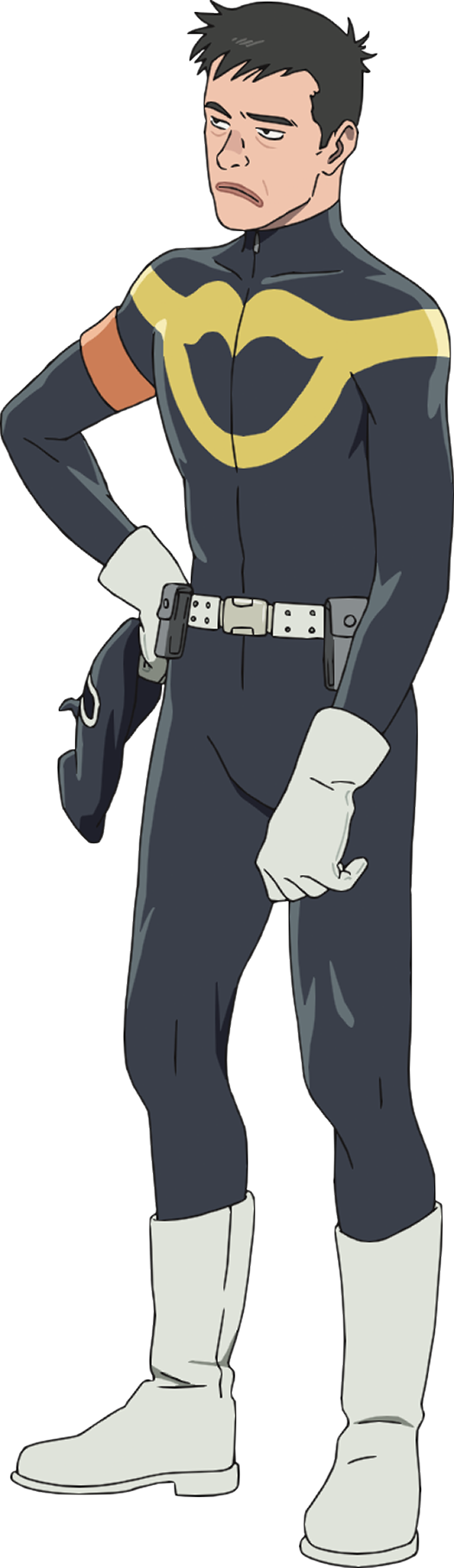 1boy, anime_coloring, armband, balaclava, belt, belt_pouch, black_bodysuit, black_eyes