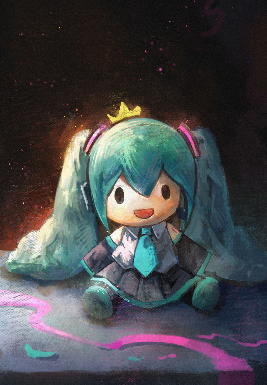 1girl, :d, bare_shoulders, black_background, black_skirt, black_sleeves, black_thighhighs, blue_hair