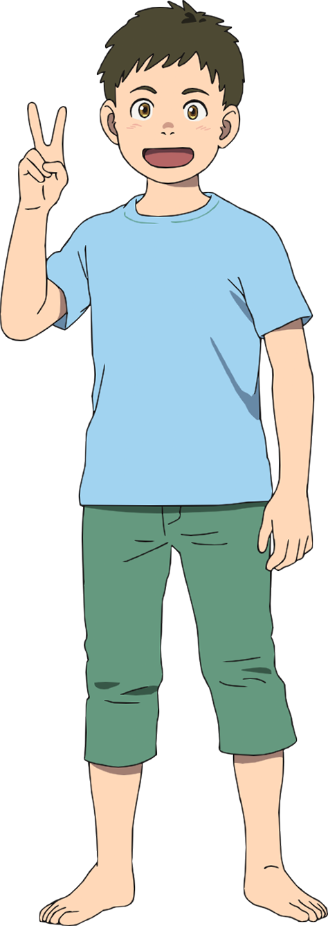 1boy, anime_coloring, barefoot, blue_shirt, blush, brown_eyes, brown_hair, child