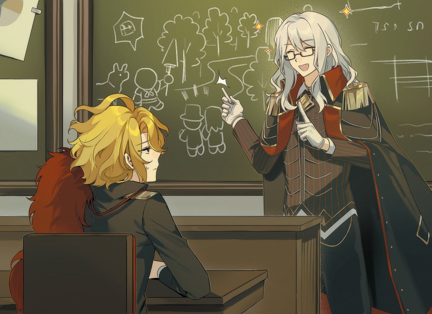 1boy, 1girl, ahoge, black_coat, black_jacket, black_pants, black_vest, blonde_hair