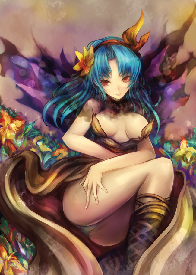 breasts, cleavage, hair_ornament, hairband, kara_(color), legs, long_hair, red_eyes