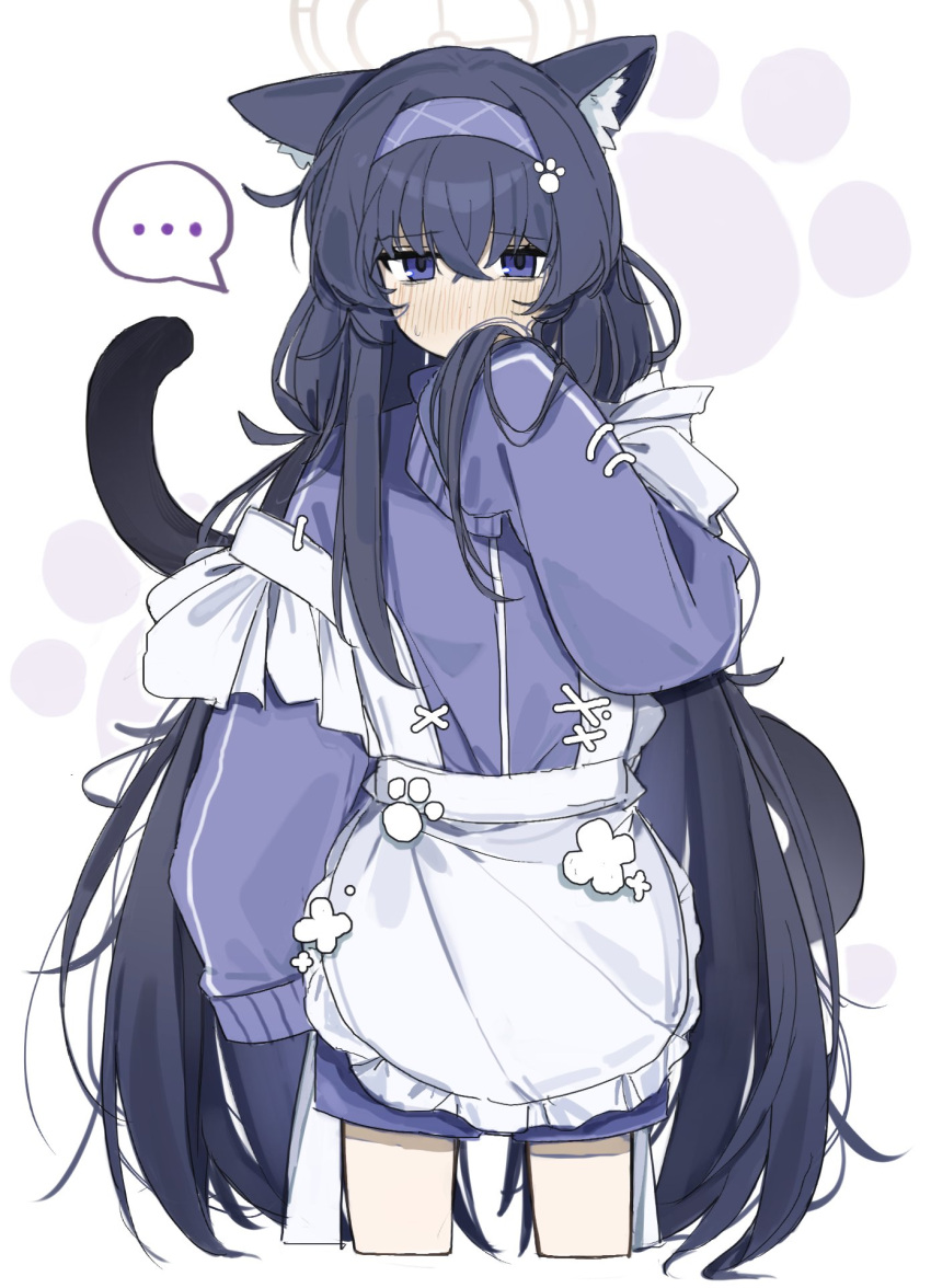 ..., 1girl, animal_ear_fluff, animal_ears, apron, bags_under_eyes, black_hair, blue_archive