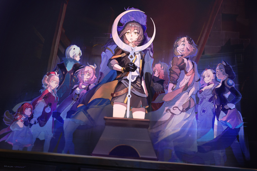 3boys, 6+girls, absurdres, aglaea_(honkai:_star_rail), anaxa_(honkai:_star_rail), ancient_greek_clothes, animal_ears, antenna_hair