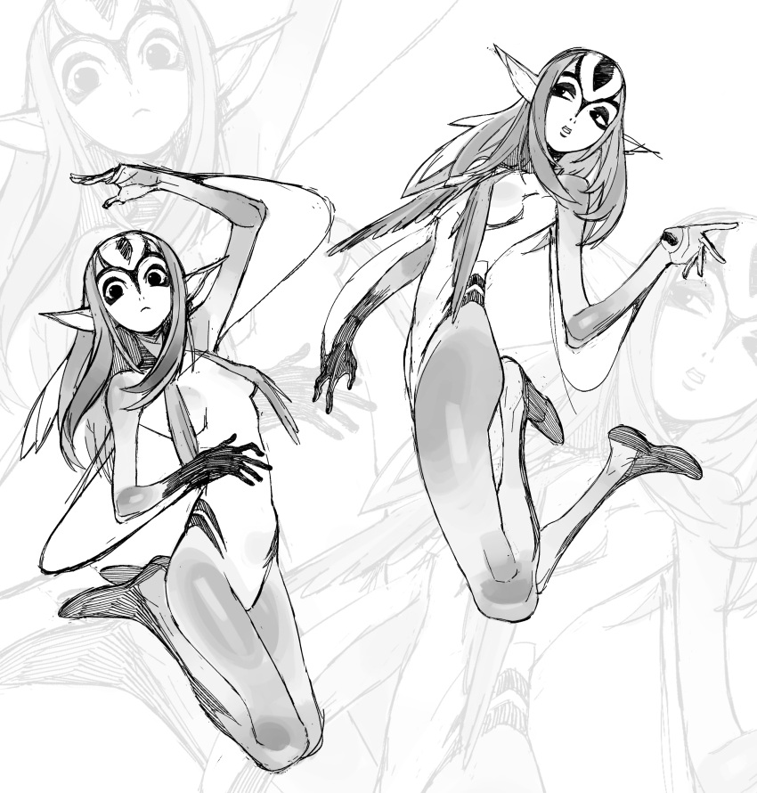 absurdres, ao_no_roku-gou, arm_fins, awk_(awkawkl), facial_mark, fins, fish_girl, forehead_mark
