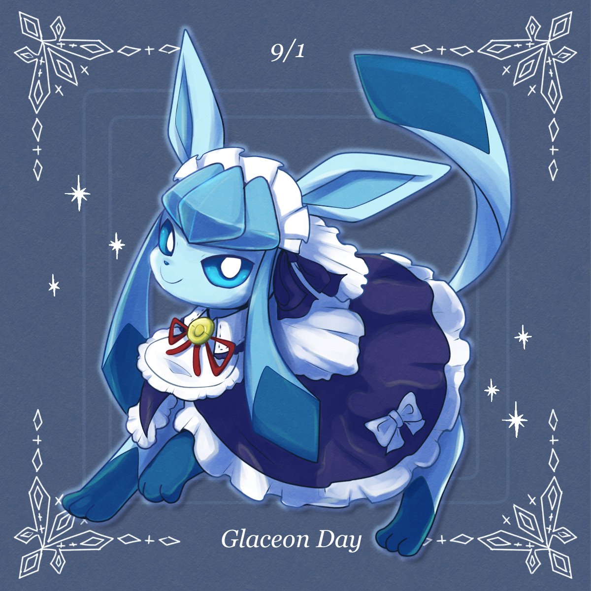 blue_background, blue_eyes, blue_theme, character_name, check_commentary, clara_towa, closed_mouth, clothed_pokemon