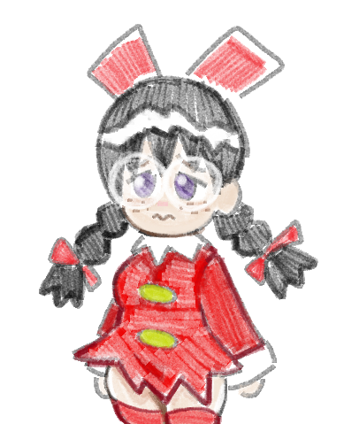 1girl, archived_source, black_hair, braid, cosplay, drawfag, dress, freckles, glass, glasses, hair_ribbon, kirby_(series), kirby_64, long_hair, low_twin_braids, lowres, red_dress, red_ribbon, red_thighhighs, ribbon, ribbon_(kirby), ribbon_(kirby)_(cosplay), ripple_star_queen, thigh-highs, twin_braids, violet_eyes