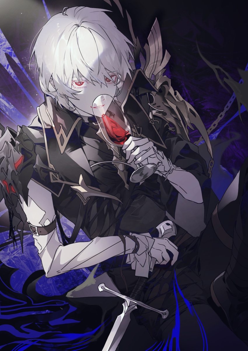 1boy, absurdres, black_cape, black_pants, black_vest, blood, cape, cino_(cappuccino)