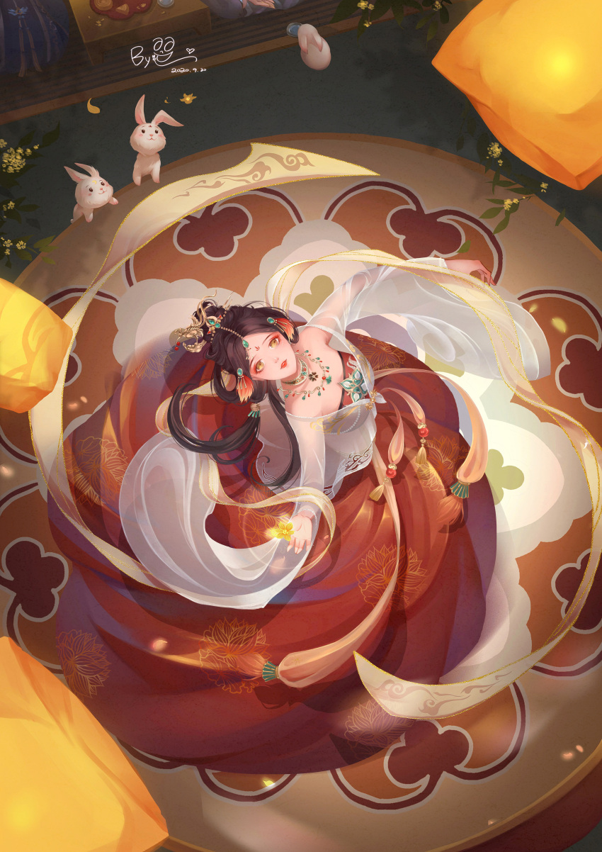 1girl, absurdres, animal, brown_eyes, brown_hair, by_yi, chinese_clothes, chinese_new_year