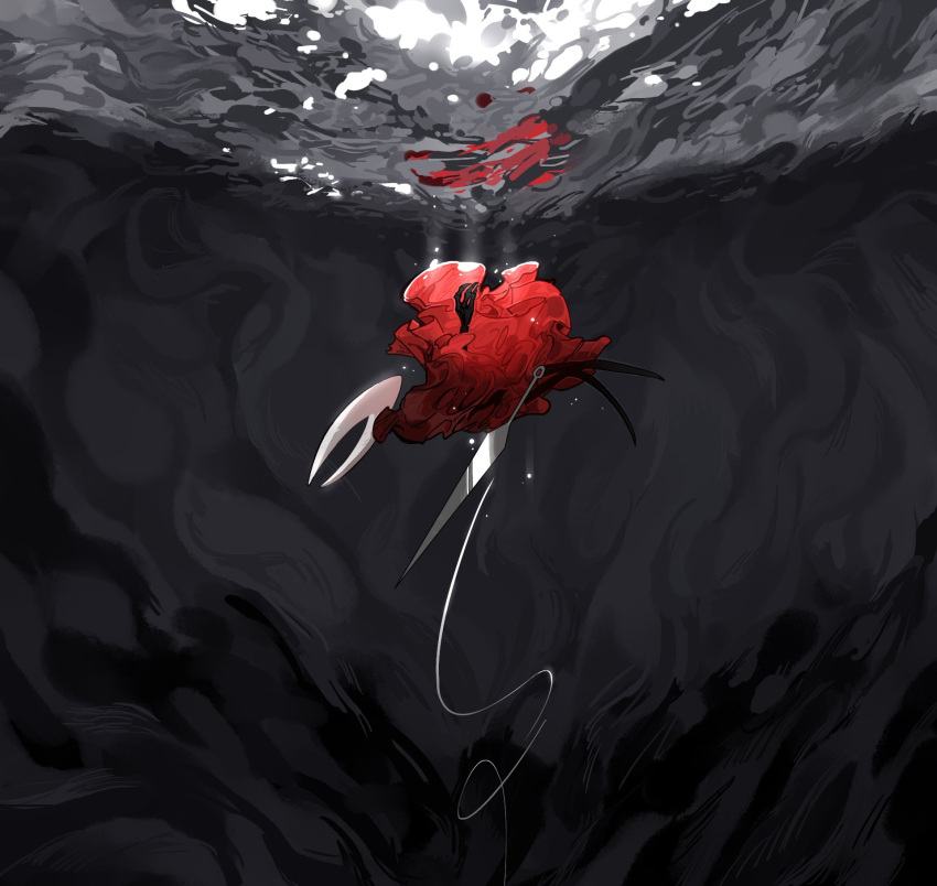 1girl, black_skin, cloak, colored_skin, darkdog, highres, hollow_knight, hornet_(hollow_knight)