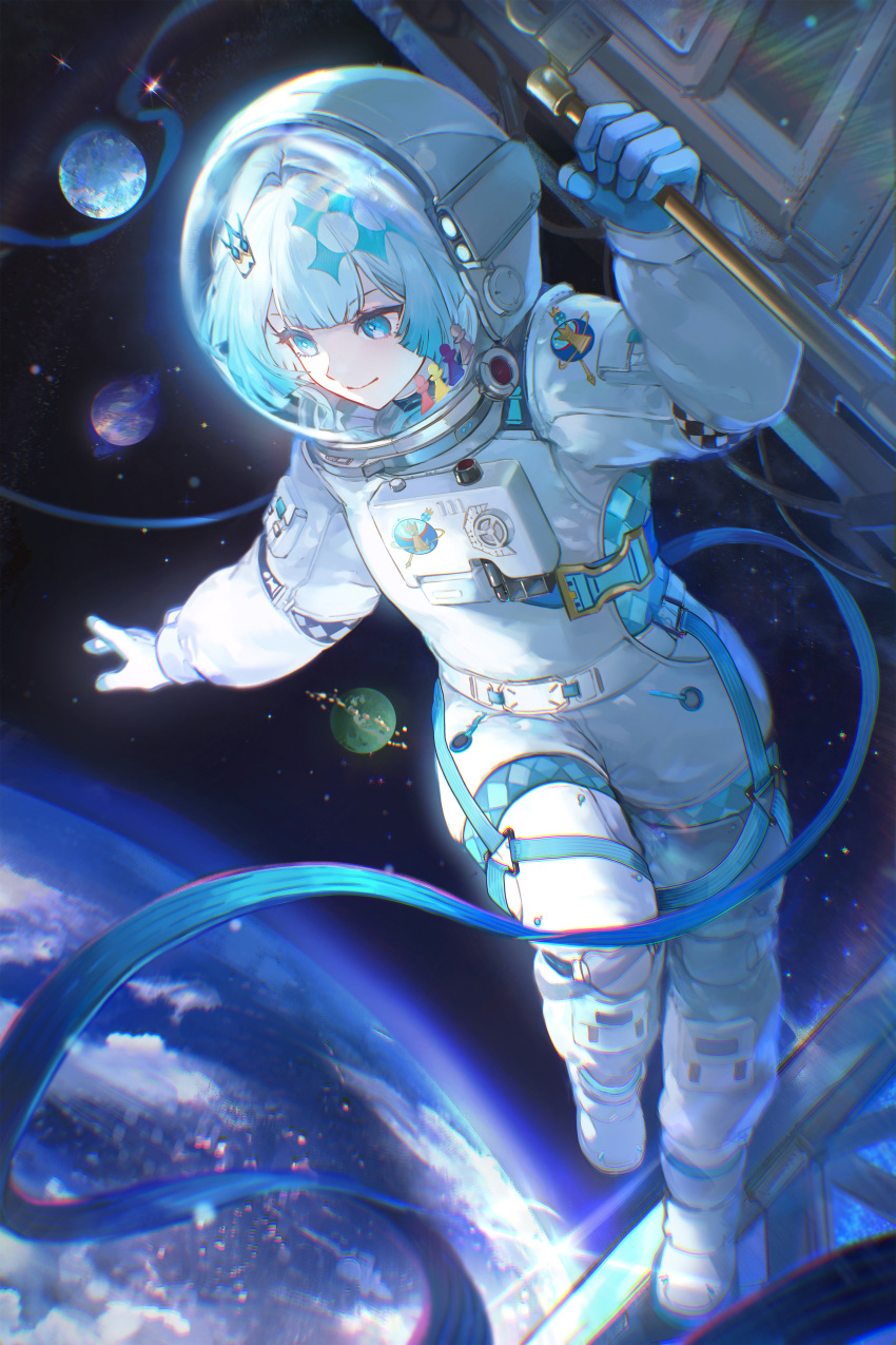 1girl, absurdres, belt, blue_eyes, blunt_bangs, bright_pupils, cerydra_(honkai:_star_rail), chess_piece