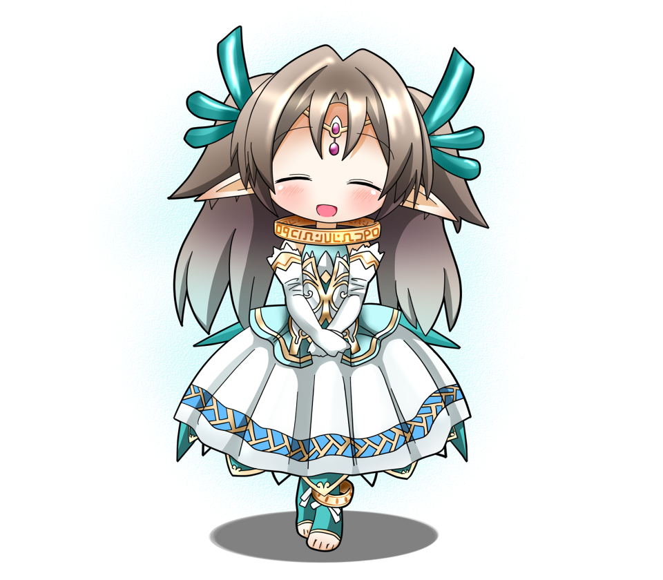 1girl, ^_^, anklet, bare_shoulders, brown_hair, chibi, circlet, closed_eyes