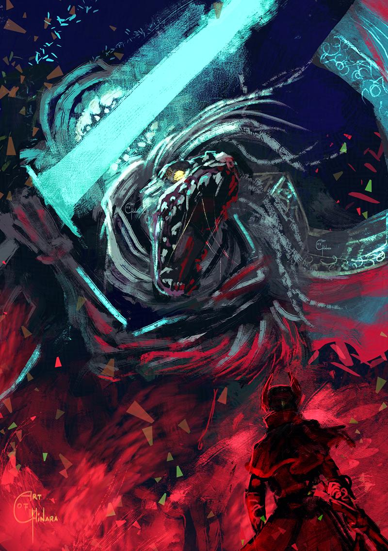 1other, artofchinara, bloodborne, blue_background, capelet, cloak, coat, glowing