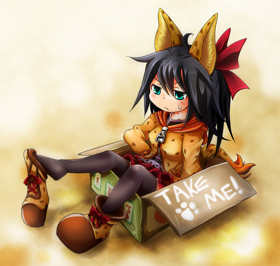 1girl, animal, balulu_alma, black_hair, black_shirt, blue_eyes, boots, bow