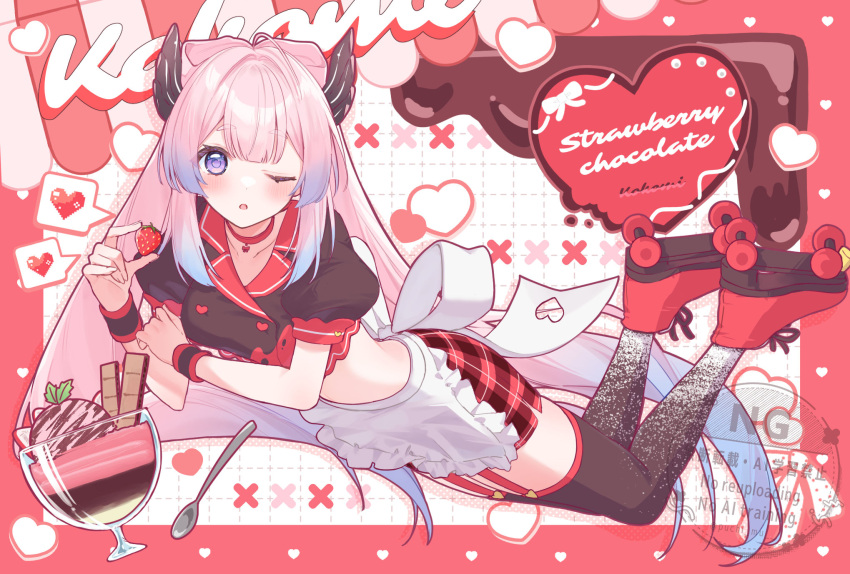 1girl, alternate_costume, apron, black_shirt, blush, border, choker, collarbone