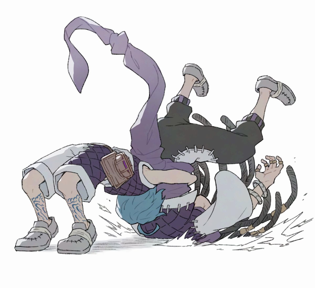 1boy, 1girl, ahoge, black_pants, blue_hair, bracelet, brown_hair, cthoni_andor