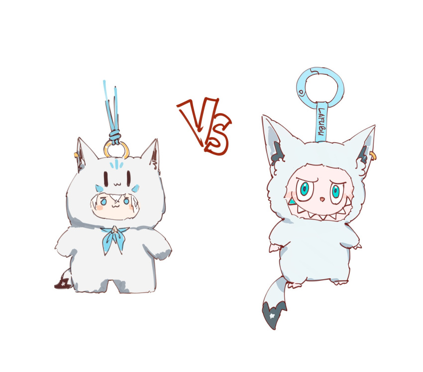 1girl, :3, animal_ear_fluff, animal_ears, blue_eyes, blue_neckerchief, charm_(object), closed_mouth