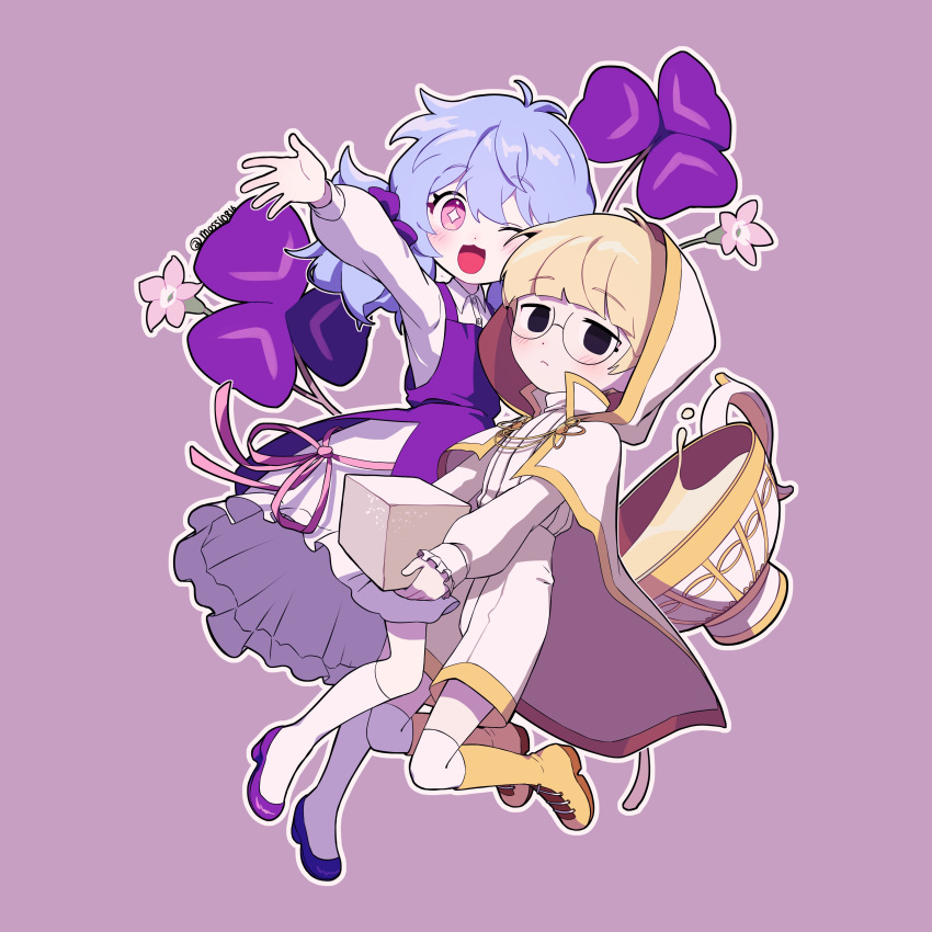 1boy, 1girl, ;d, absurdres, black_eyes, blonde_hair, blue_hair, blush
