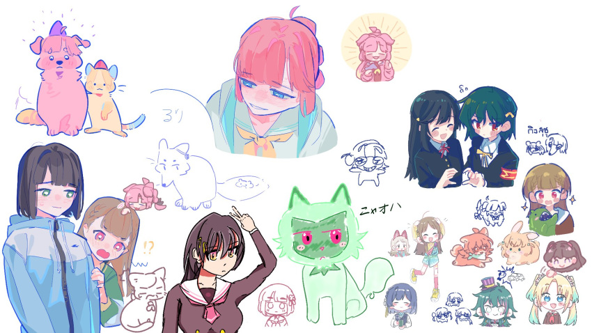 ._., 6+girls, :3, :d, ^_^, ahoge, animalization, antenna_hair