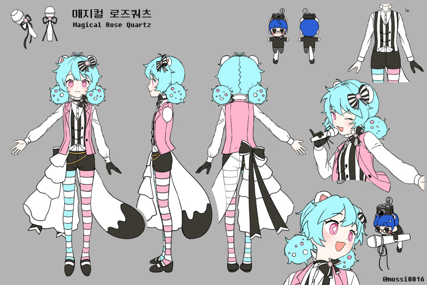 1boy, 1girl, :3, animal_hat, black-framed_eyewear, black_eyes, black_jacket, black_nails