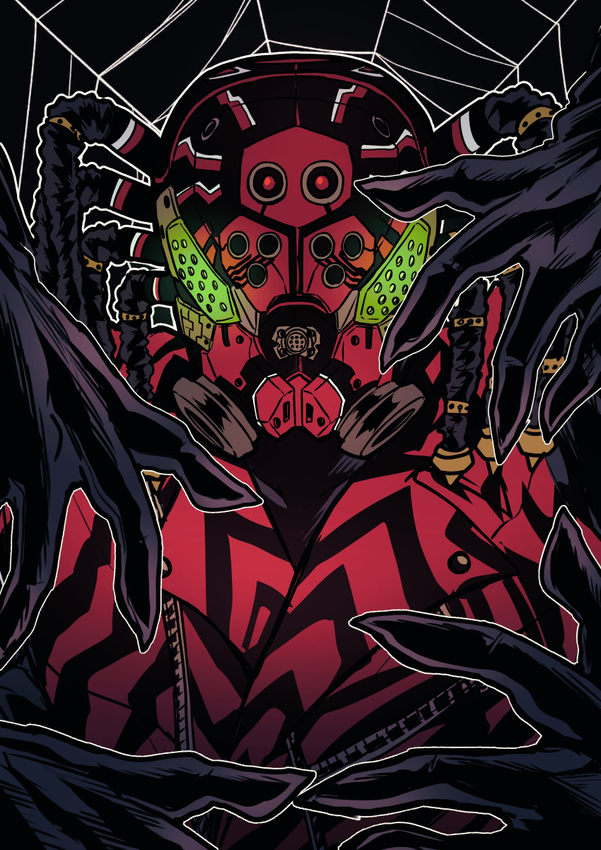 1boy, absurdres, arthropod_boy, black_background, black_helmet, black_jacket, black_shirt, commentary_request