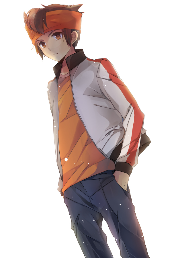 bad_id, brown_eyes, brown_hair, dutch_angle, endou_mamoru, hand_in_pocket, headband, inazuma_eleven