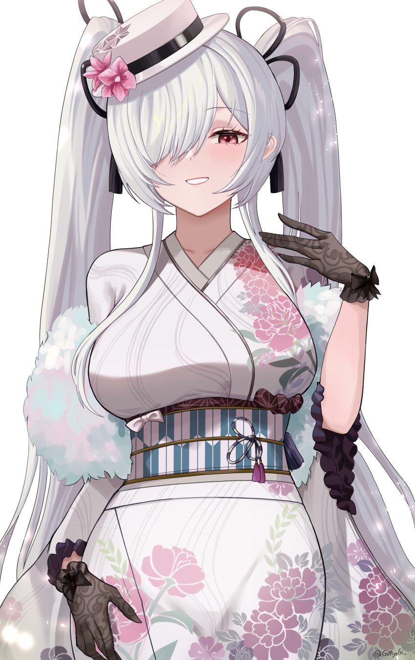 1girl, absurdres, cinderella_(nikke), floral_print, floral_print_kimono, flower, gimyogi, goddess_of_victory:_nikke