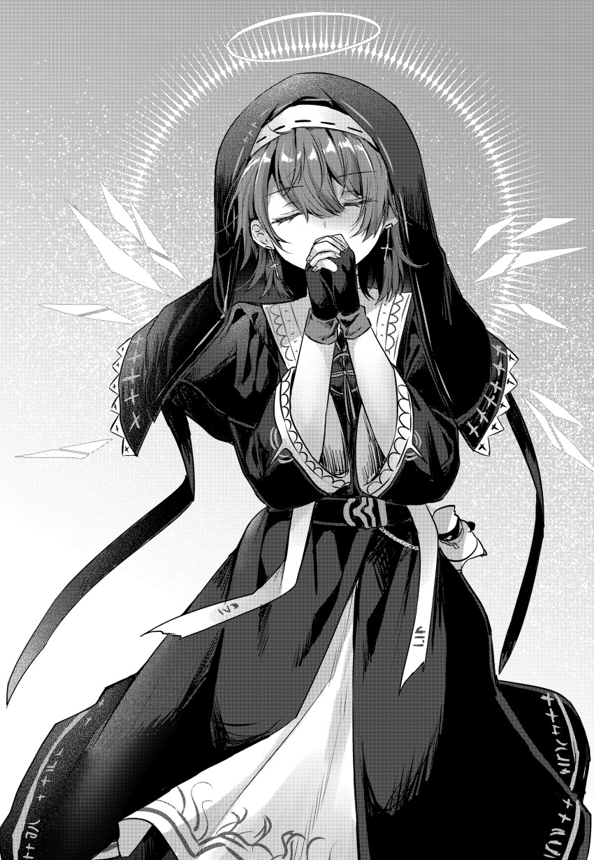 1girl, absurdres, amesaki_vanilla, arknights, commentary_request, cross, cross_earrings, detached_wings