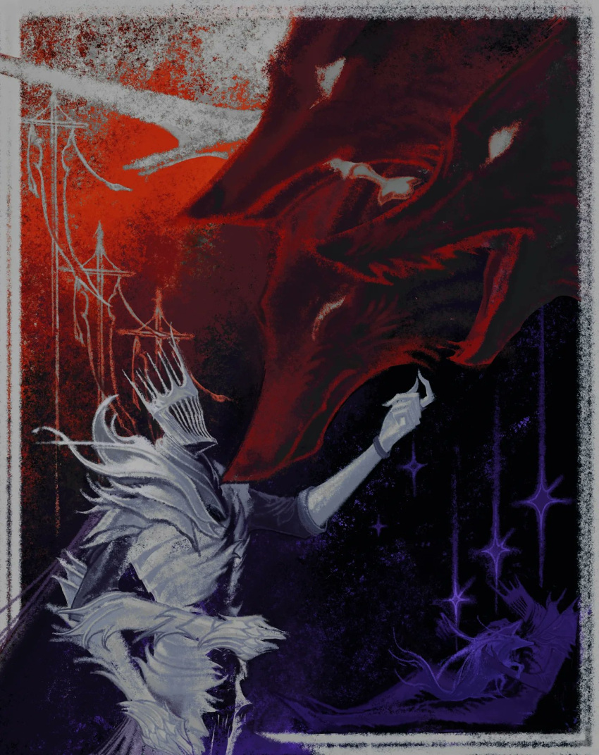 1boy, animal, armor, black_background, black_cape, cape, cerberus, covered_face