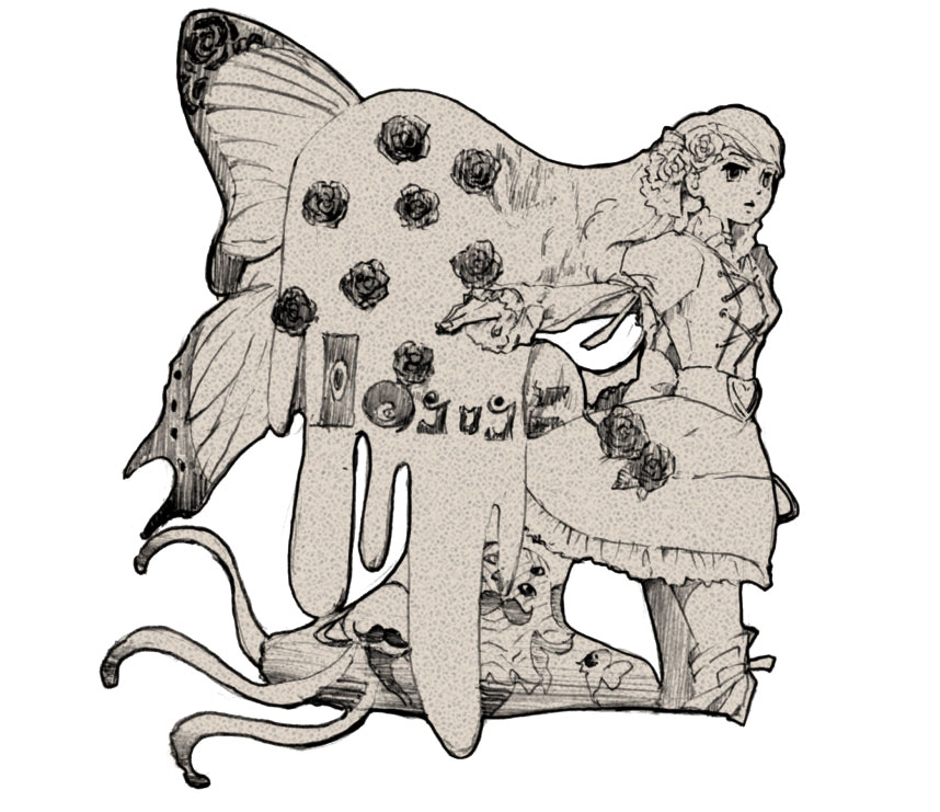 anthony_(madoka_magica), butterfly_wings, dual_persona, flower, gertrud_(madoka_magica), hair_ornament, long_hair, madoka_runes