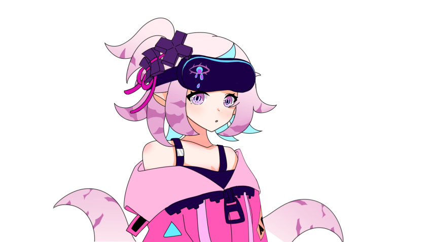 1girl, :o, arknights, bare_shoulders, blue_hair, chinese_commentary, commentary_request, head-mounted_display