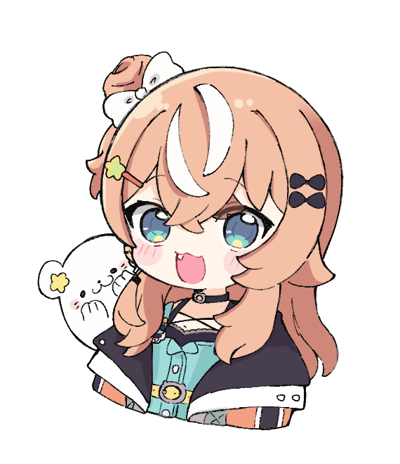 1girl, :d, animal, blue_dress, blue_eyes, blush_stickers, bow, brown_hair