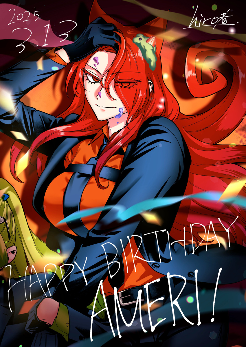 2girls, absurdres, azazel_ameri, belt, black_gloves, black_necktie, black_pants, black_suit