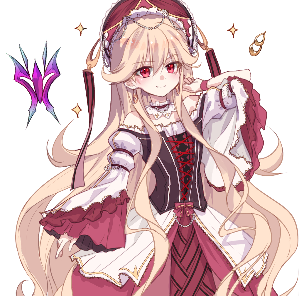1girl, alternate_costume, blonde_hair, closed_mouth, commentary_request, dress, earrings, eiyuu_densetsu