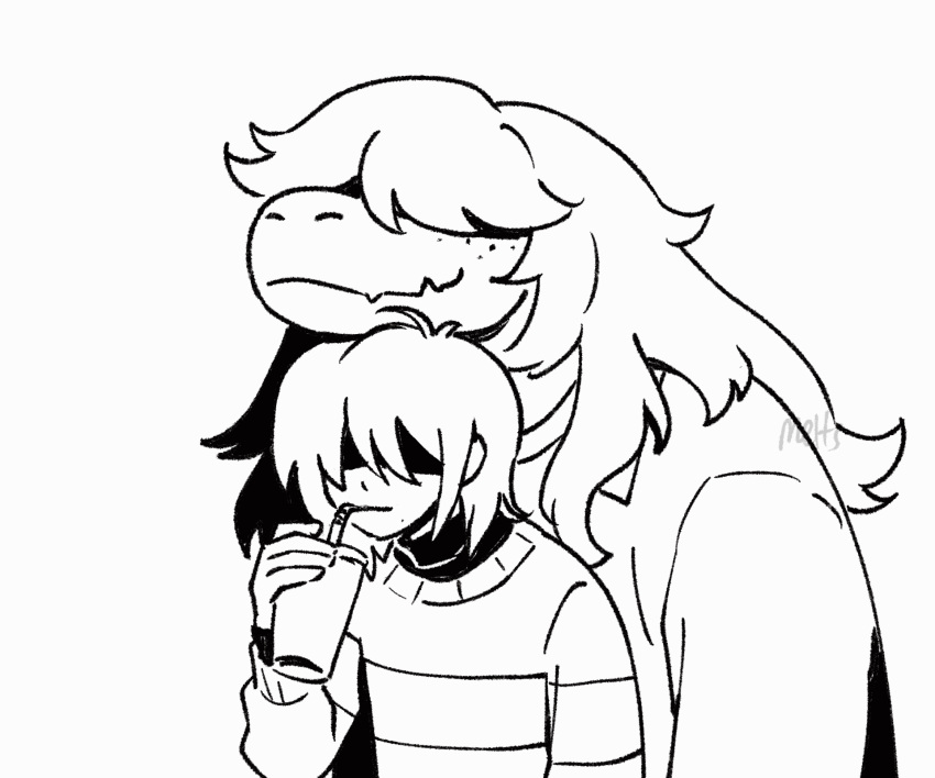 1girl, 1other, animated, animated_gif, deltarune, furry, furry_female, highres, kris_(deltarune), long_hair, meltsmelts, reptile_girl, sharp_teeth, shirt, smile, susie_(deltarune), teeth, utdr_(toby_fox)