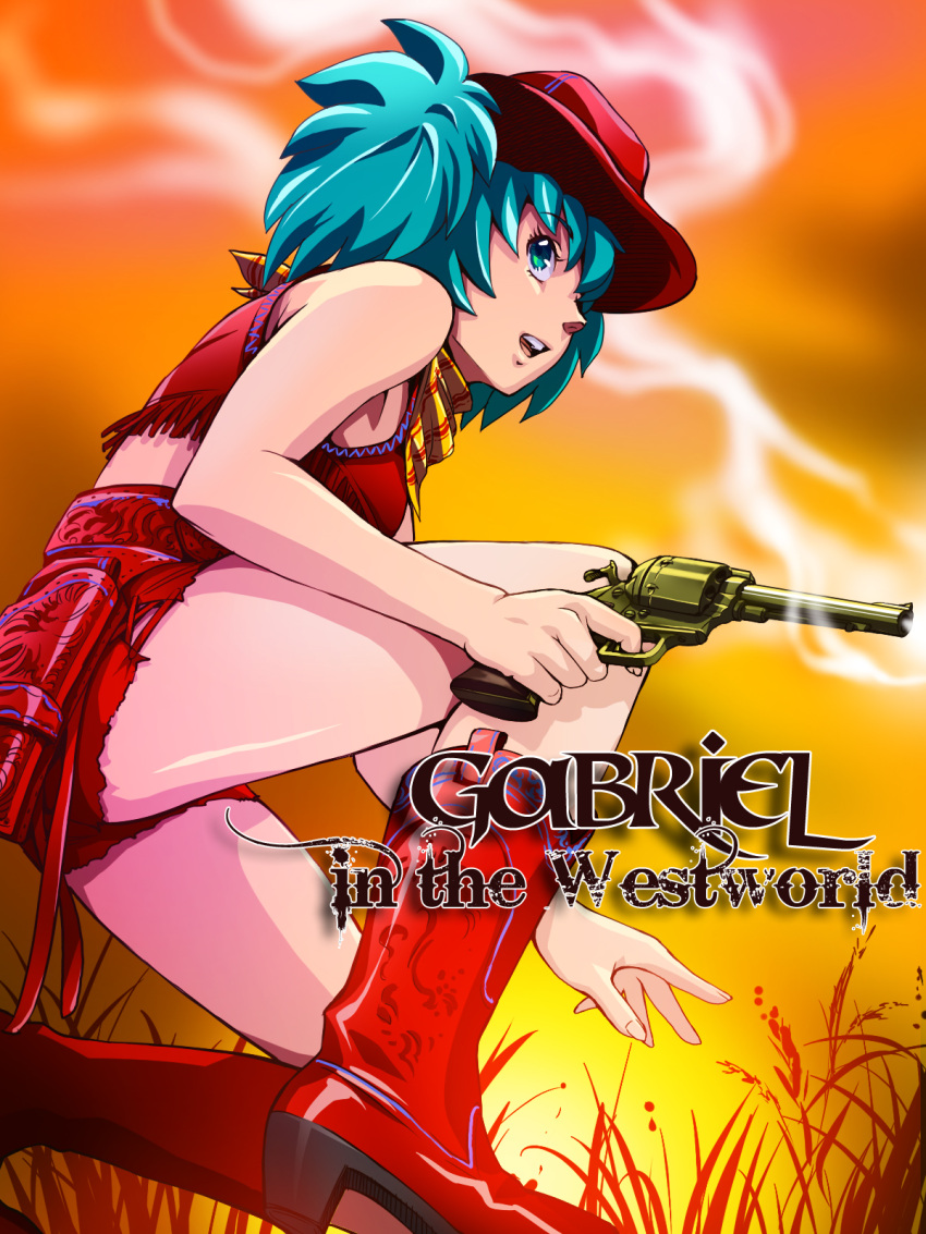 bad_id, boots, cocked_hammer, copyright_request, cowboy, cowboy_hat, cowgirl, gloves