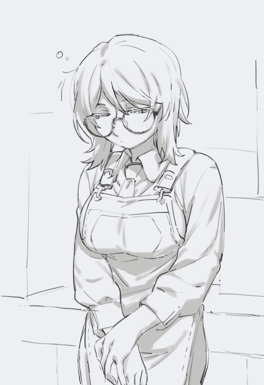 1girl, apron, breasts, closed_mouth, collared_shirt, faust_(project_moon), glasses, highres