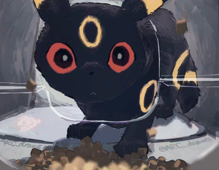 arc_draws, black_eyes, colored_sclera, food, hello_street_cat, looking_at_viewer, mr._fresh, no_humans