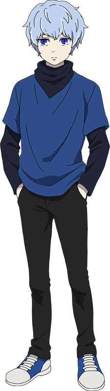 1boy, anime_coloring, blue_eyes, blue_hair, blue_shirt, blue_shoes, bob_cut, brown_pants