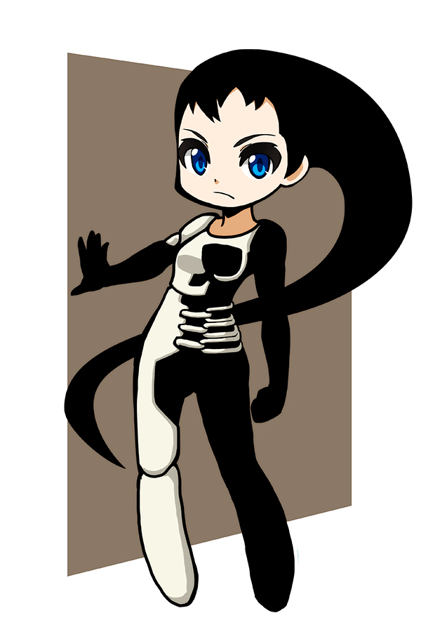 1girl, asymmetrical_clothes, azel_(panzer_dragoon), black_hair, black_pantyhose, closed_mouth, full_body, long_hair